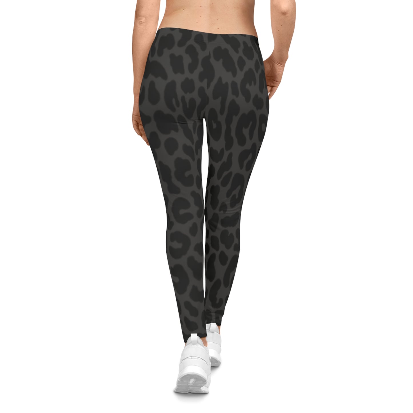 Black Grey Leopard Print Leggings — Women's Casual Animal-Print AOP Leggings