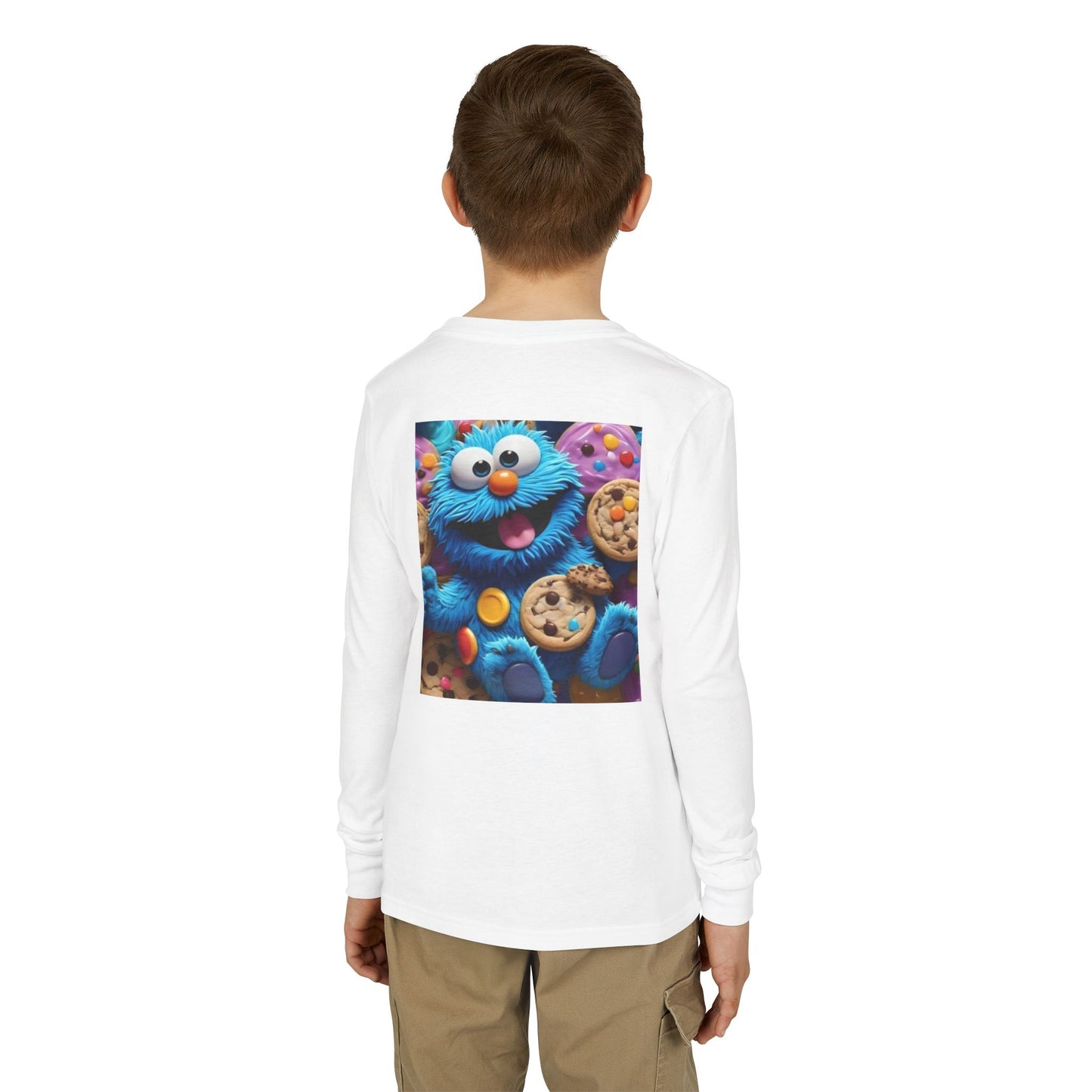 Cookie Monster Kids' Long Sleeve Tee — Cute Cookie Graphic Youth Shirt