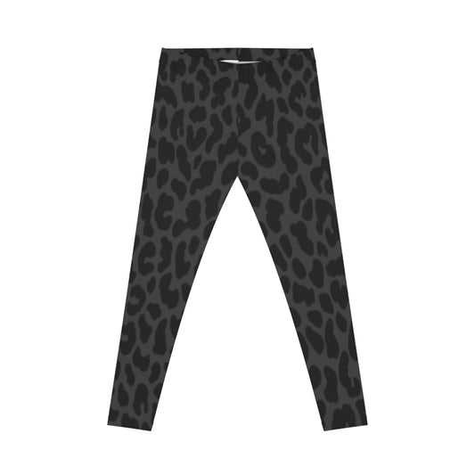 Black Grey Leopard Print Leggings — Women's Casual Animal-Print AOP Leggings