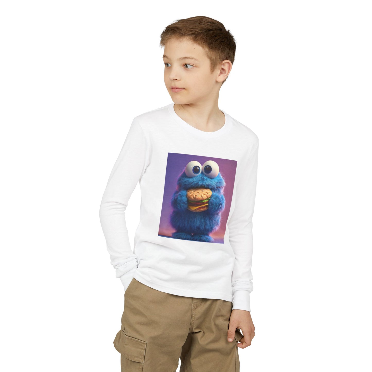 Cookie Monster Kids' Long Sleeve Tee — Cute Cookie Graphic Youth Shirt