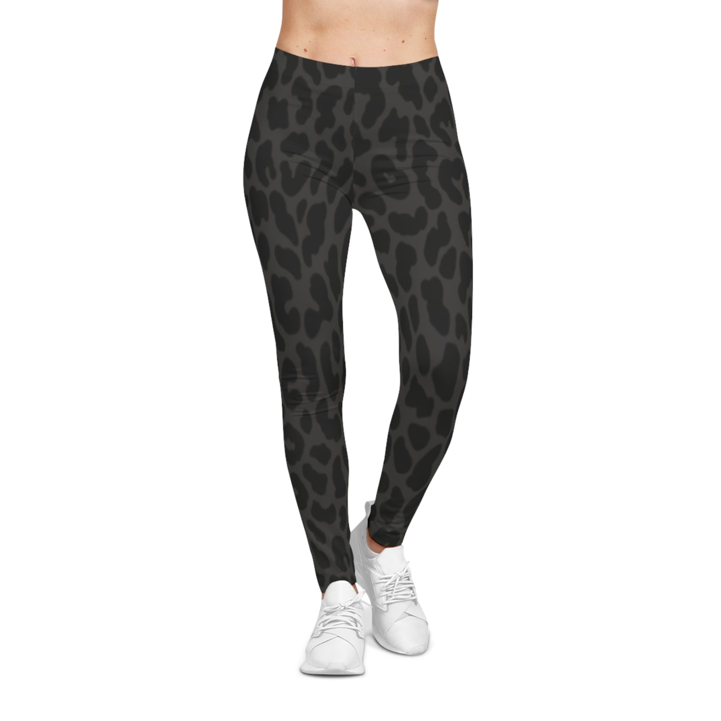 Black Grey Leopard Print Leggings — Women's Casual Animal-Print AOP Leggings